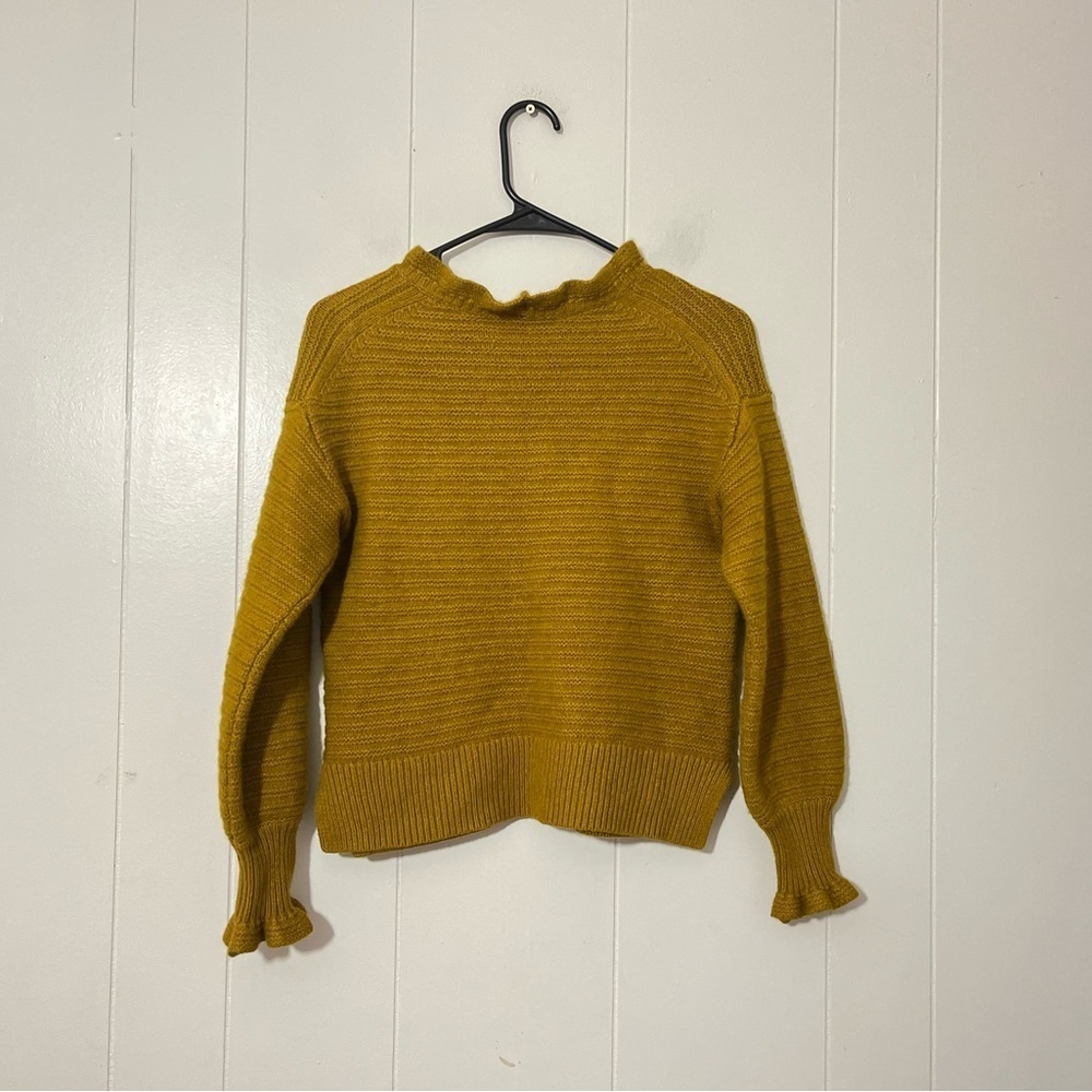 Madewell Ruffle-Neck Pullover Sweater Merino Wool Blend Classic Fall City SZ XS - Picture 9 of 9